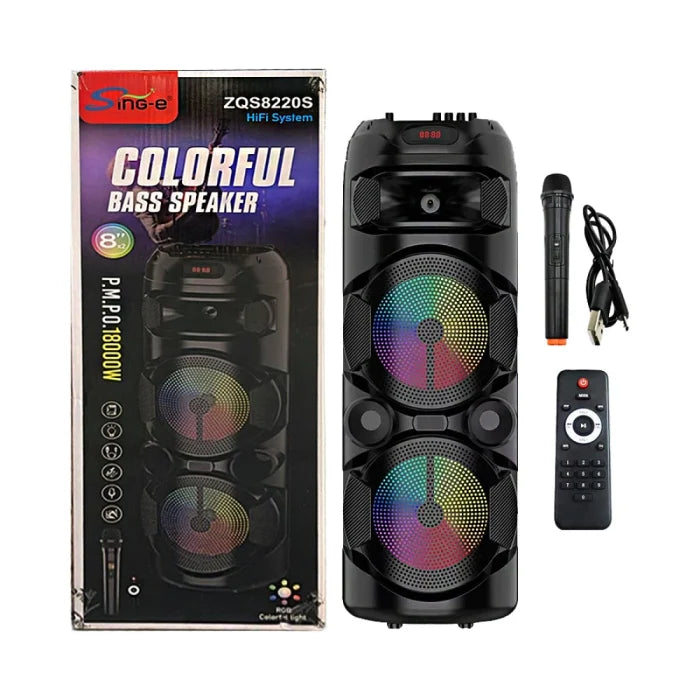 Boxă Portabilă ZQS8220s – Difuzor 8 Inch, 40W RMS / 100W PMPO, Bluetooth, Ecran Digital