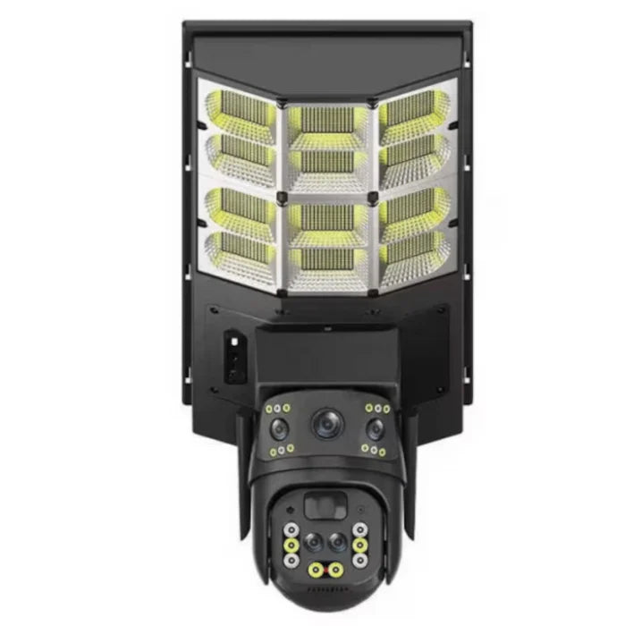 Cameră de supraveghere solară triplă V380 cu proiector 450W, 16MP, zoom 10x, detectare și urmărire umană, audio bidirecțional, IP68