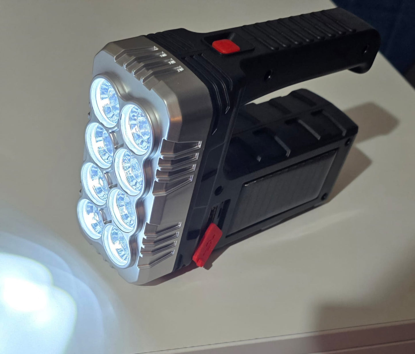 Lanternă Solară Reîncărcabilă 7702A-1, LED de Urgență, Încărcare USB & Solară, Lumină Laterală, 3 Moduri, Portabilă