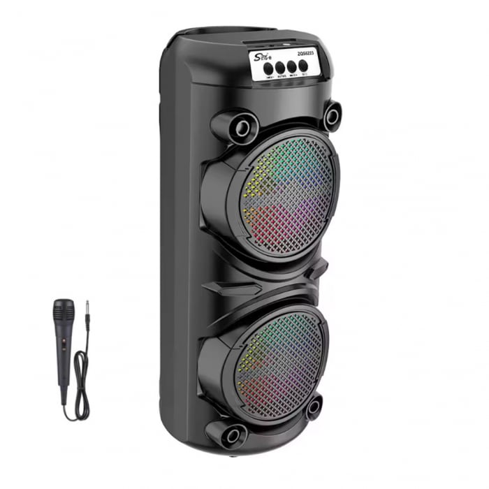 Boxă Portabilă ZQS6223 – 120W PMPO, Subwoofer 6 inch, LED RGB, Bluetooth, MP3, USB, TF, Microfon Inclus