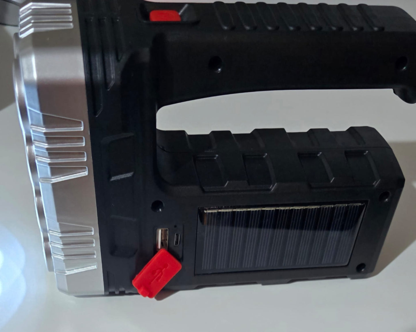 Lanternă Solară Reîncărcabilă 7702A-1, LED de Urgență, Încărcare USB & Solară, Lumină Laterală, 3 Moduri, Portabilă