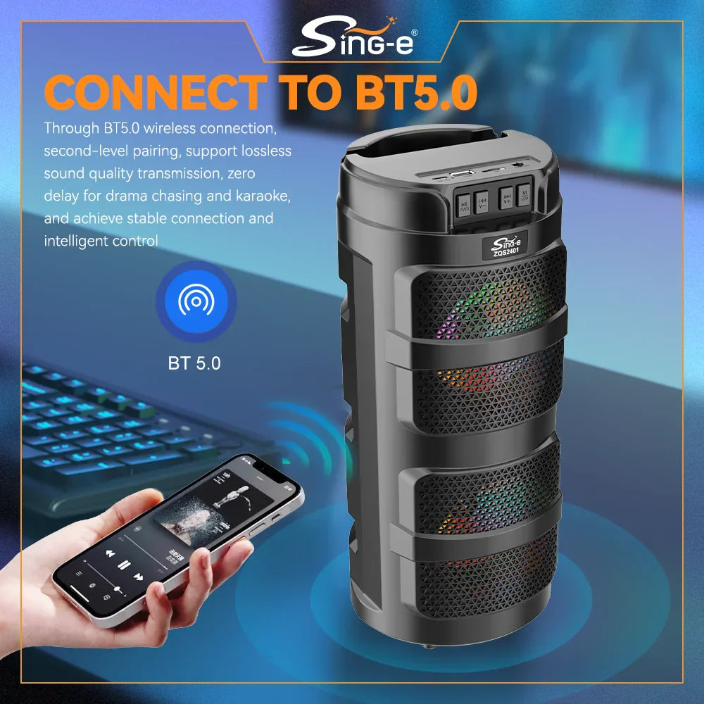 Boxă Portabilă Bluetooth ZQS-2401, 4 Inch, 50W, cu Iluminare RGB, Redare USB/TF/FM, Acumulator 1500 mAh