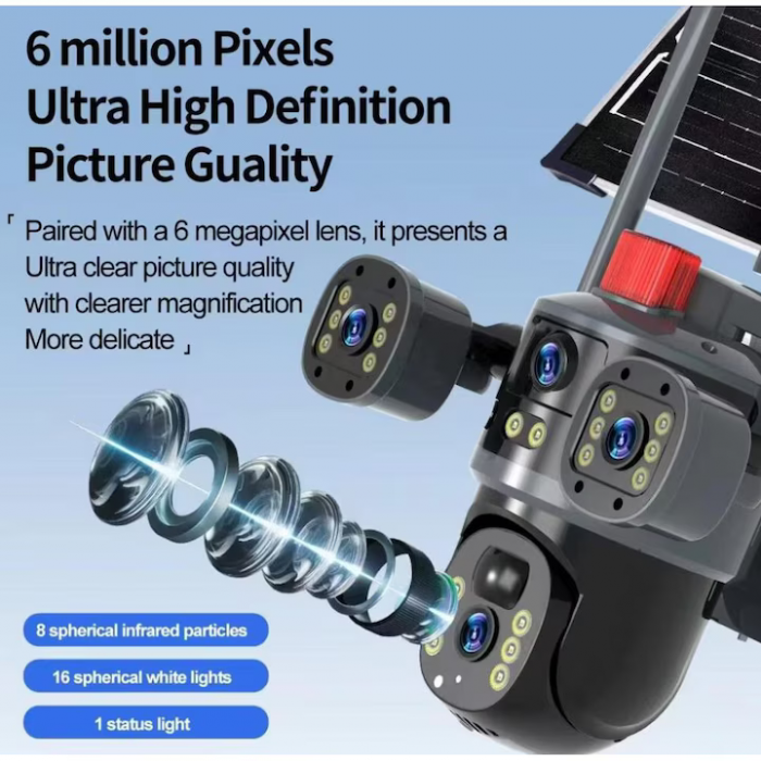 Cameră Solară 4K, Conexiune 4G, 12MP Ultra HD, 2 Lentile, Zoom 10X, Vedere Nocturnă Color, Panou 7.5W