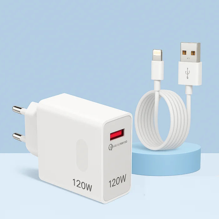 Încărcător cu Fir Super Rapid 120W, Universal 100-240V, Adaptor Alimentare USB lightning pentru Iphone.