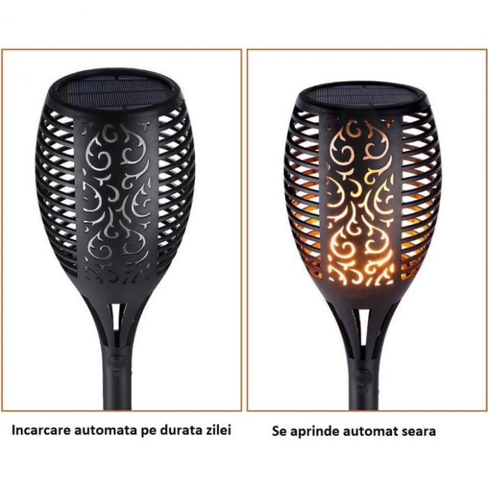 Set 4 lămpi - Lampă Solară cu Efect de Flacără, 33 LED-uri, 58 cm, Iluminat Decorativ pentru Grădină și Terasă