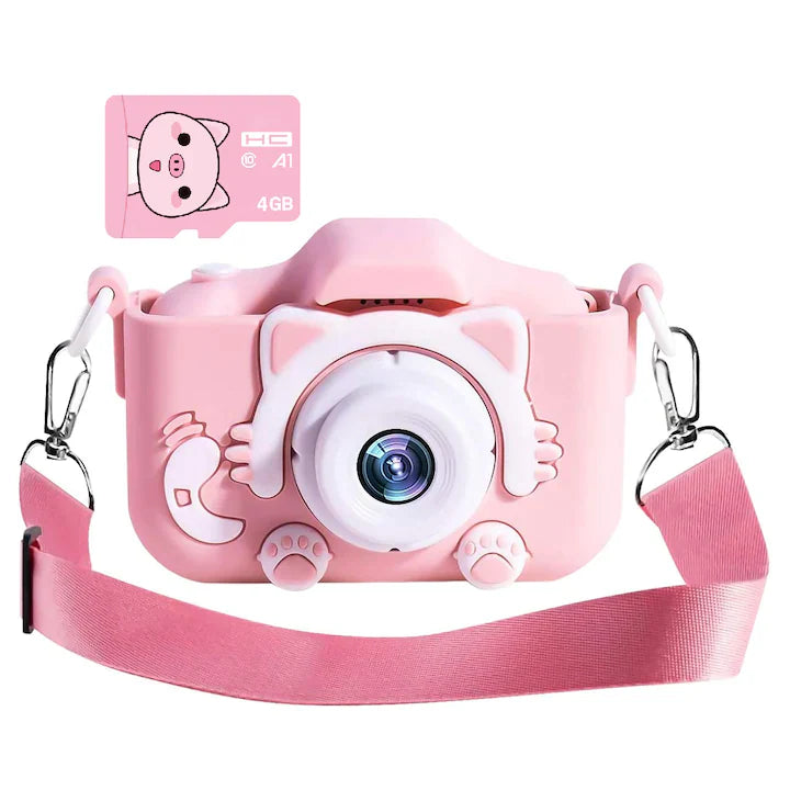 Cameră Foto Digitală pentru Copii Kitty, Dual Camera, Card 4GB, 1440/1080p, Roz