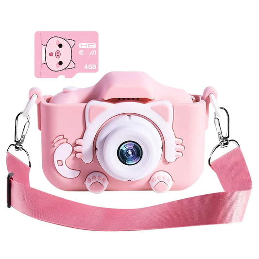 Cameră Foto Digitală pentru Copii Kitty, Dual Camera, Card 4GB, 1440/1080p, Roz