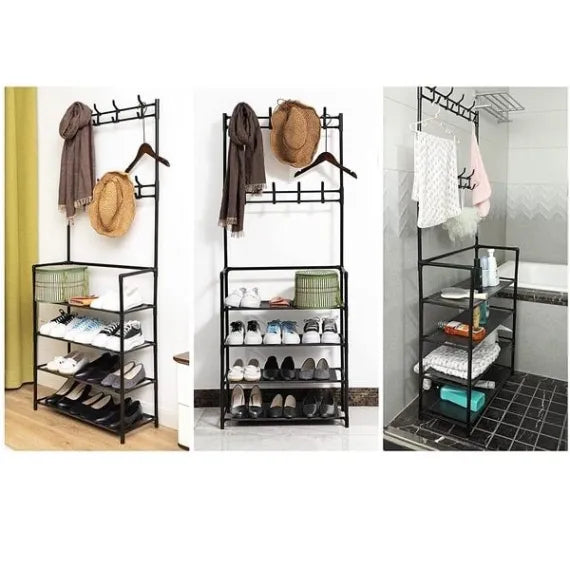 Suport multifuncțional pentru pantofi engross, cuier haine engross, pantofar și haine cu 4 randuri pentru depozitarea ușoară a pantofilor, hainelor și pălării
