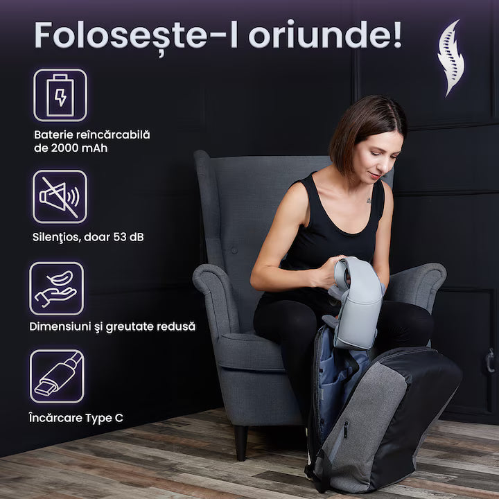 Aparat de Masaj Cervical Hands-Free Suporto 5D, cu Funcție de Încălzire, Intensitate Reglabilă și Rola Shiatsu pentru Gât, Umeri și Spate – Gri